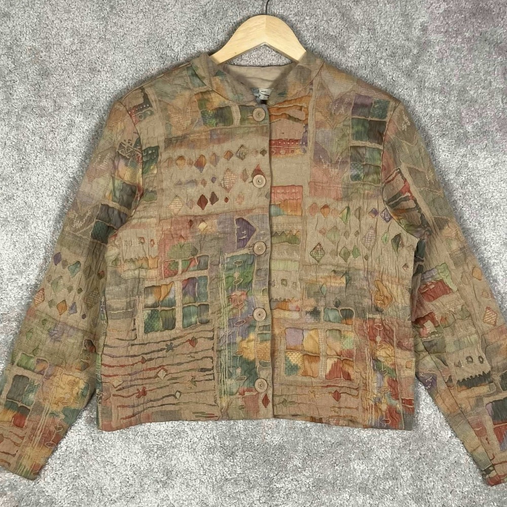 Vintage Orvis Women Tapestry Jacket Multi Color Abstract Geometric Button Front - Picture 2 of 13
